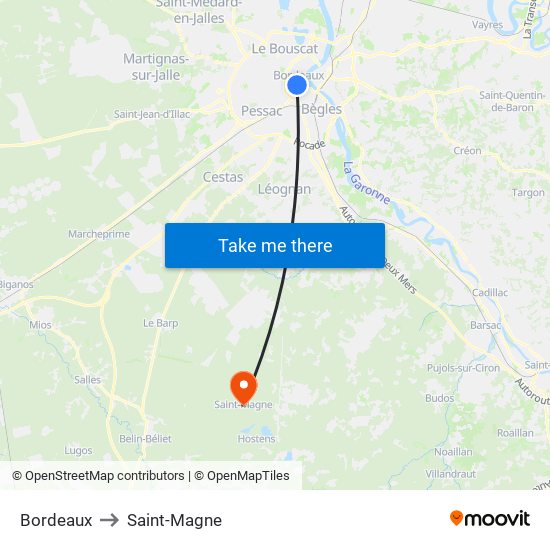 Bordeaux to Saint-Magne map