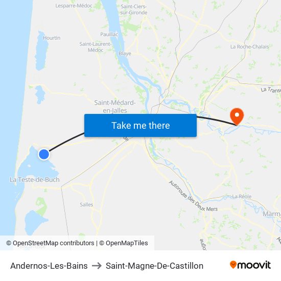 Andernos-Les-Bains to Saint-Magne-De-Castillon map