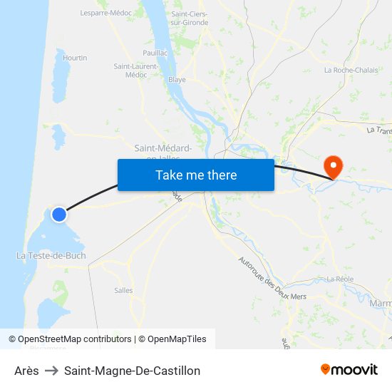 Arès to Saint-Magne-De-Castillon map
