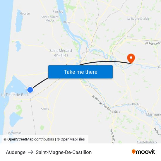 Audenge to Saint-Magne-De-Castillon map