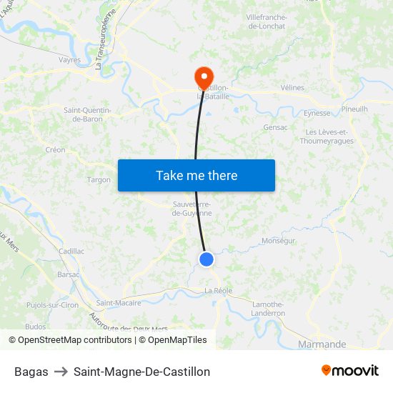 Bagas to Saint-Magne-De-Castillon map