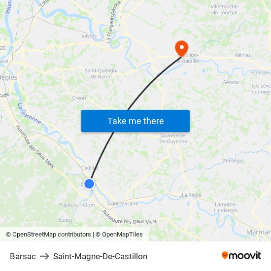 Barsac to Saint-Magne-De-Castillon map