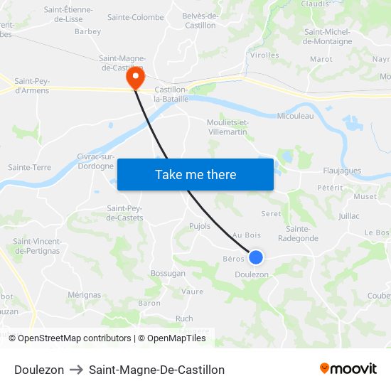 Doulezon to Saint-Magne-De-Castillon map