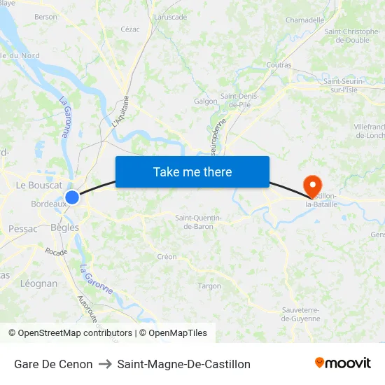 Gare De Cenon to Saint-Magne-De-Castillon map