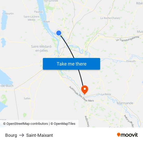 Bourg to Saint-Maixant map