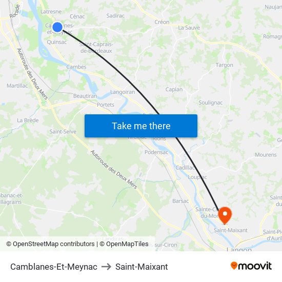Camblanes-Et-Meynac to Saint-Maixant map
