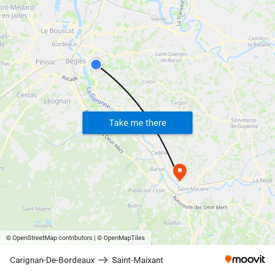 Carignan-De-Bordeaux to Saint-Maixant map