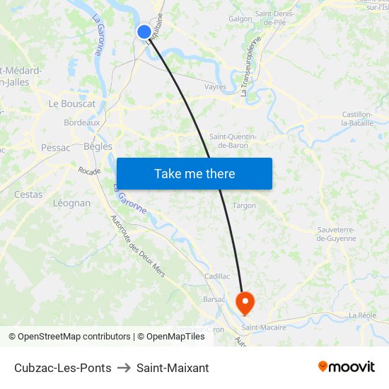 Cubzac-Les-Ponts to Saint-Maixant map