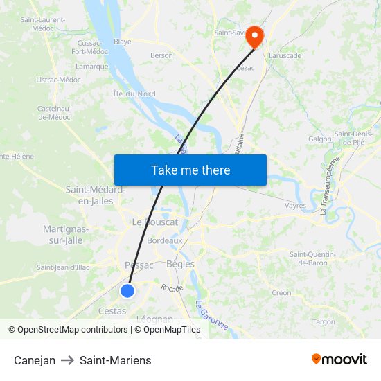 Canejan to Saint-Mariens map