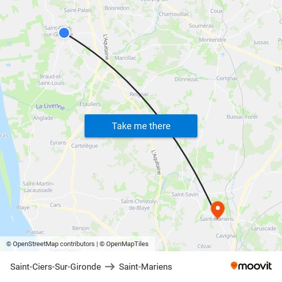 Saint-Ciers-Sur-Gironde to Saint-Mariens map
