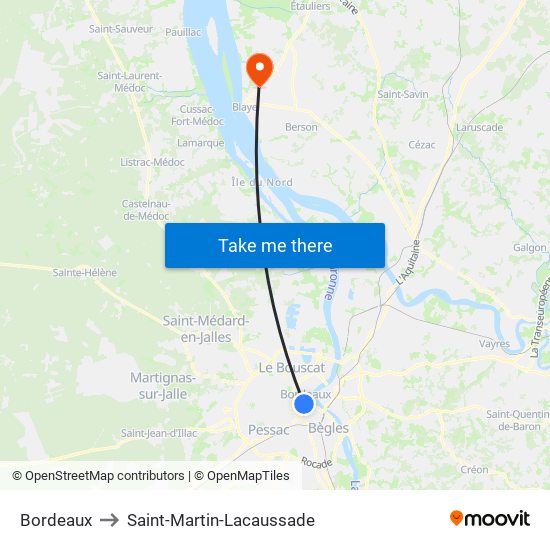 Bordeaux to Saint-Martin-Lacaussade map