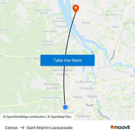 Cestas to Saint-Martin-Lacaussade map