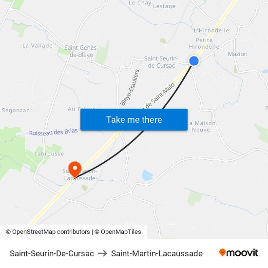 Saint-Seurin-De-Cursac to Saint-Martin-Lacaussade map