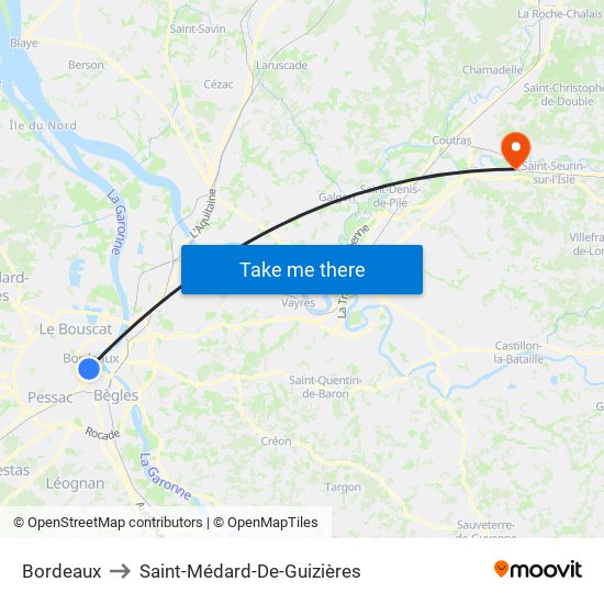 Bordeaux to Saint-Médard-De-Guizières map