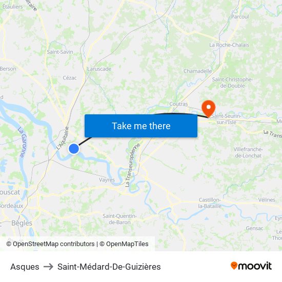 Asques to Saint-Médard-De-Guizières map