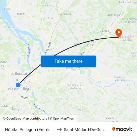 Hôpital Pellegrin (Entrée Est) to Saint-Médard-De-Guizières map