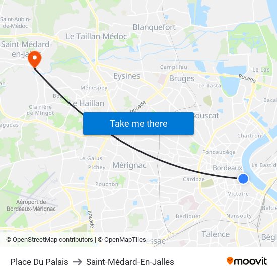 Place Du Palais to Saint-Médard-En-Jalles map