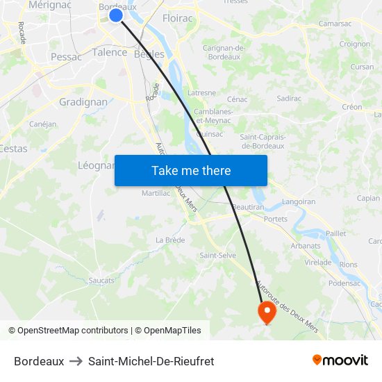 Bordeaux to Saint-Michel-De-Rieufret map