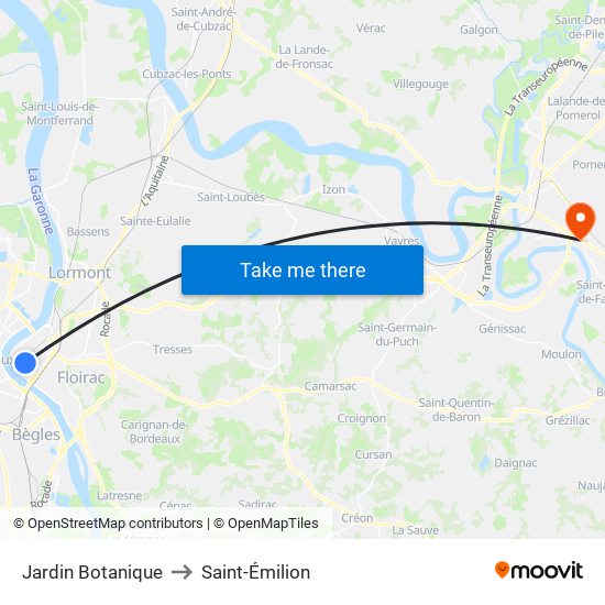 Jardin Botanique to Saint-Émilion map