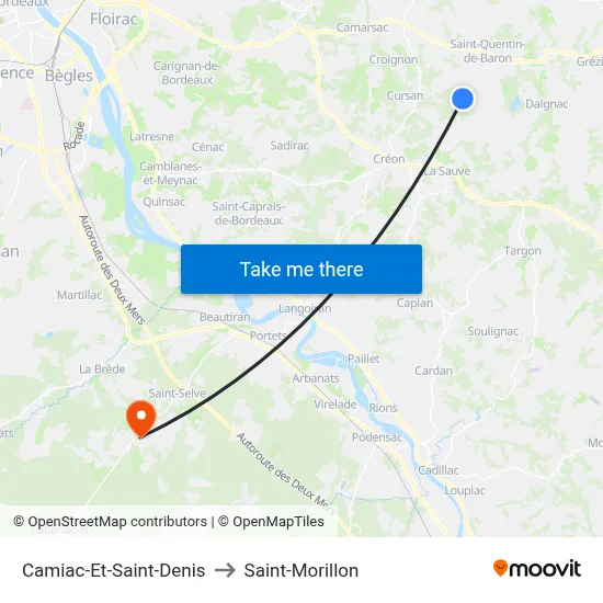 Camiac-Et-Saint-Denis to Saint-Morillon map