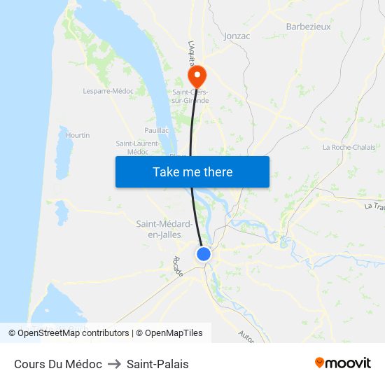 Cours Du Médoc to Saint-Palais map