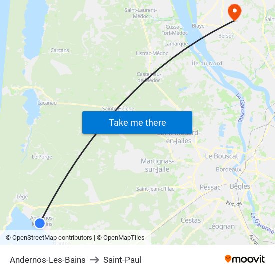 Andernos-Les-Bains to Saint-Paul map