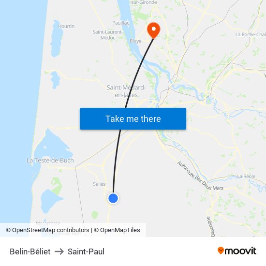 Belin-Béliet to Saint-Paul map
