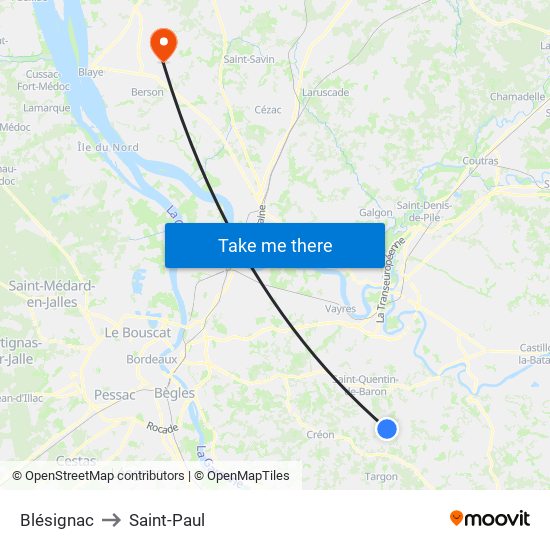 Blésignac to Saint-Paul map