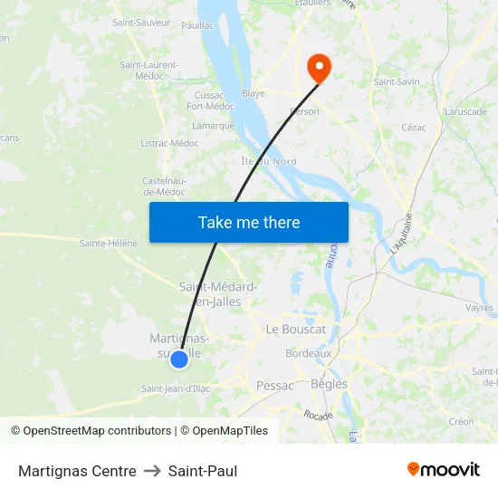 Martignas Centre to Saint-Paul map