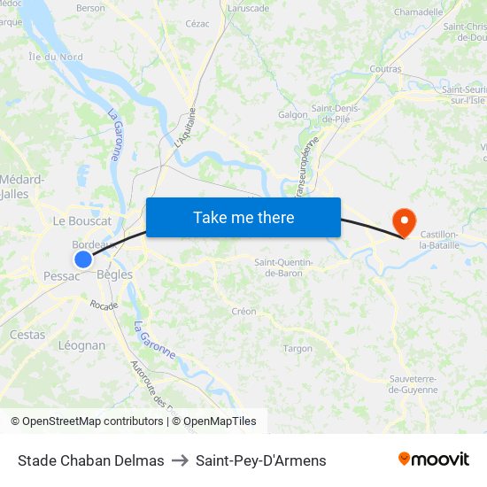 Stade Chaban Delmas to Saint-Pey-D'Armens map