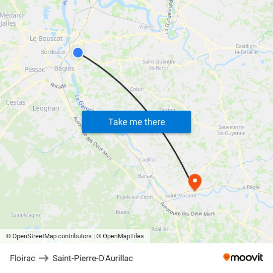 Floirac to Saint-Pierre-D'Aurillac map