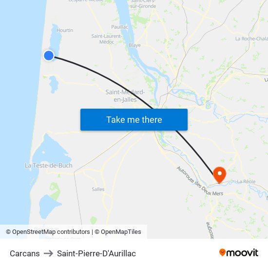Carcans to Saint-Pierre-D'Aurillac map