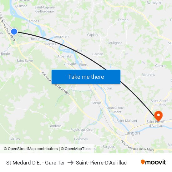 St Medard D'E. - Gare Ter to Saint-Pierre-D'Aurillac map