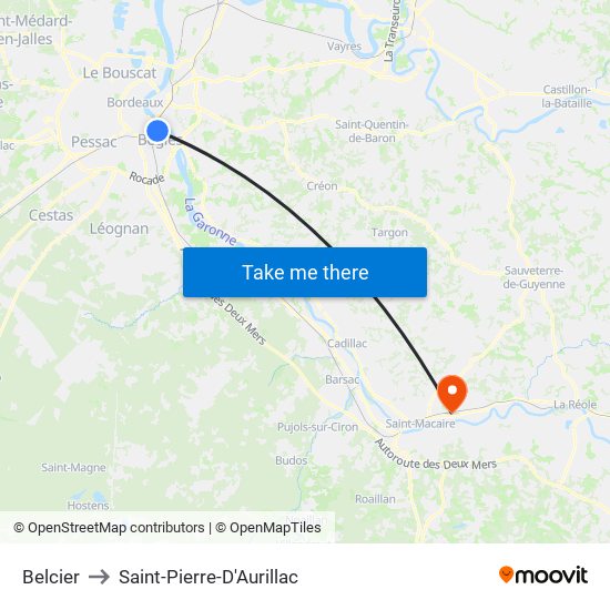 Belcier to Saint-Pierre-D'Aurillac map