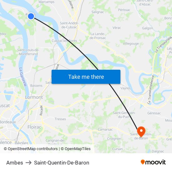 Ambes to Saint-Quentin-De-Baron map