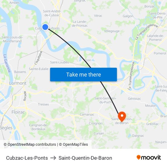 Cubzac-Les-Ponts to Saint-Quentin-De-Baron map