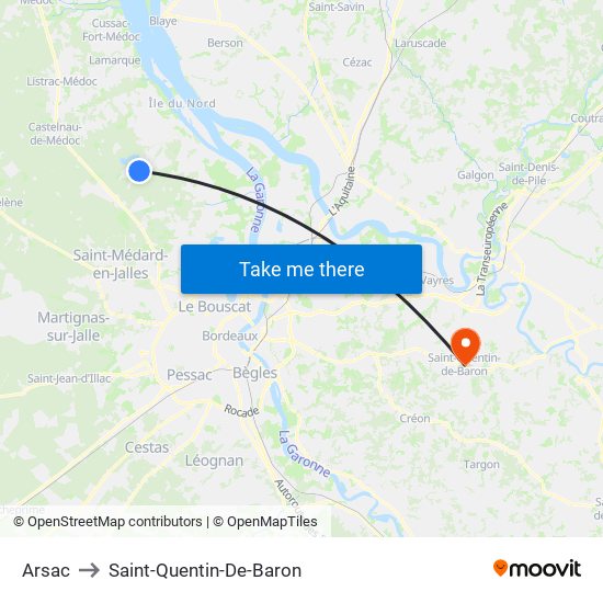 Arsac to Saint-Quentin-De-Baron map