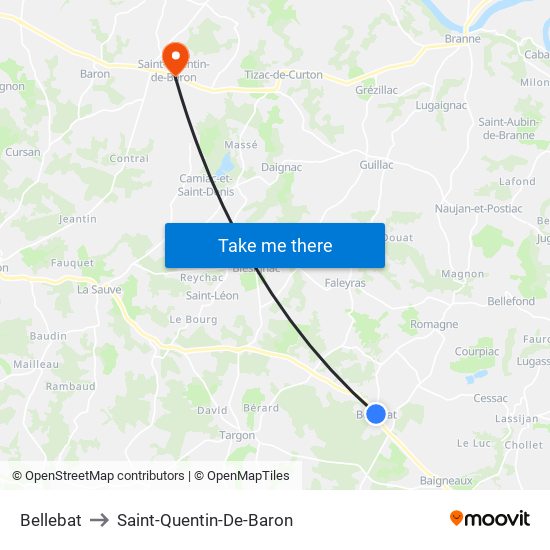 Bellebat to Saint-Quentin-De-Baron map