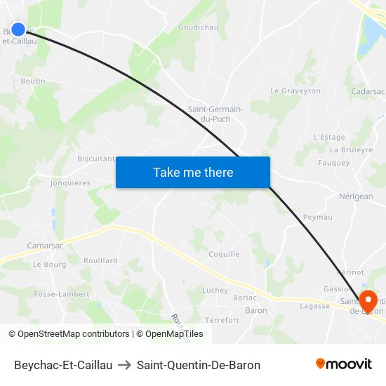 Beychac-Et-Caillau to Saint-Quentin-De-Baron map