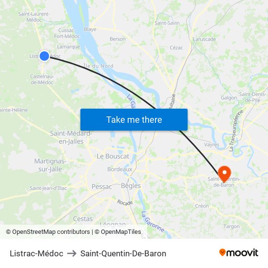 Listrac-Médoc to Saint-Quentin-De-Baron map