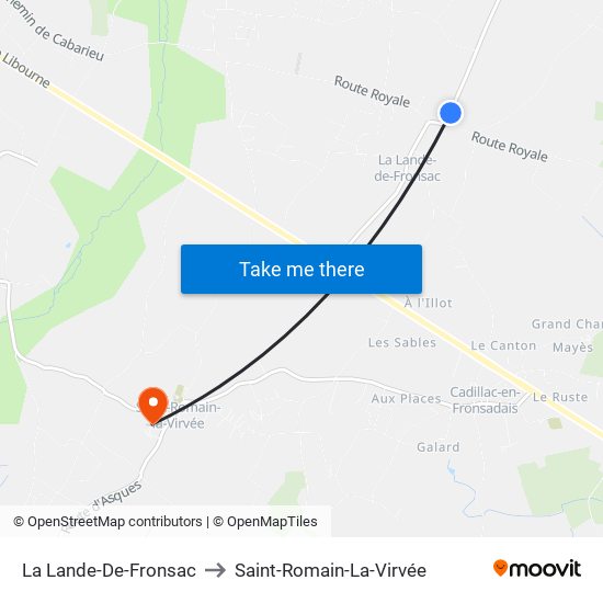 La Lande-De-Fronsac to Saint-Romain-La-Virvée map