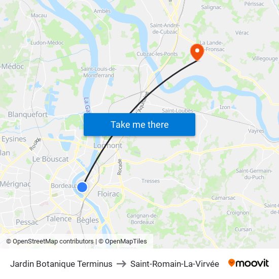 Jardin Botanique Terminus to Saint-Romain-La-Virvée map
