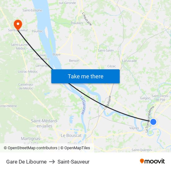 Gare De Libourne to Saint-Sauveur map