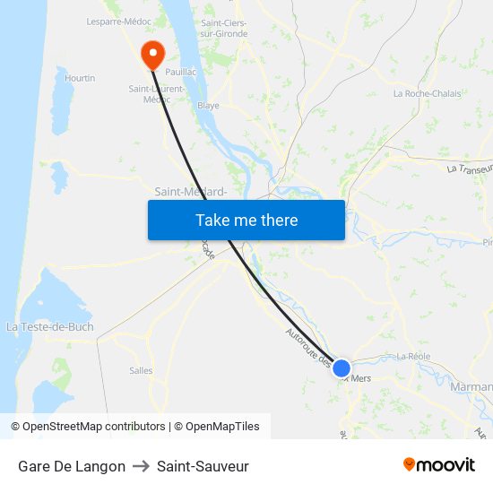 Gare De Langon to Saint-Sauveur map