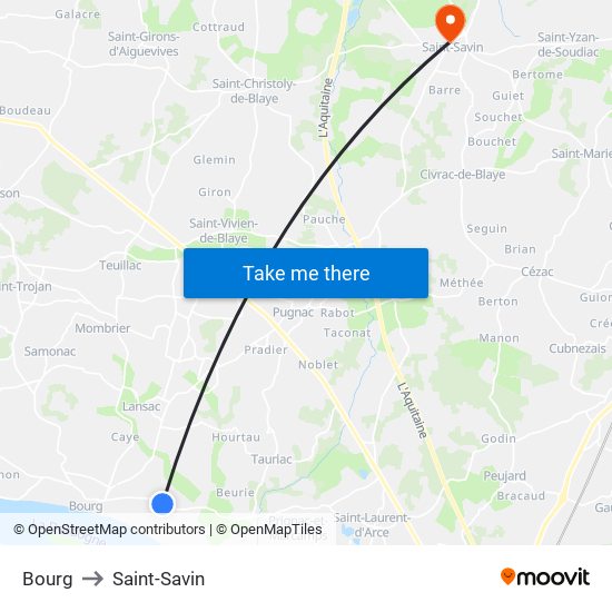 Bourg to Saint-Savin map