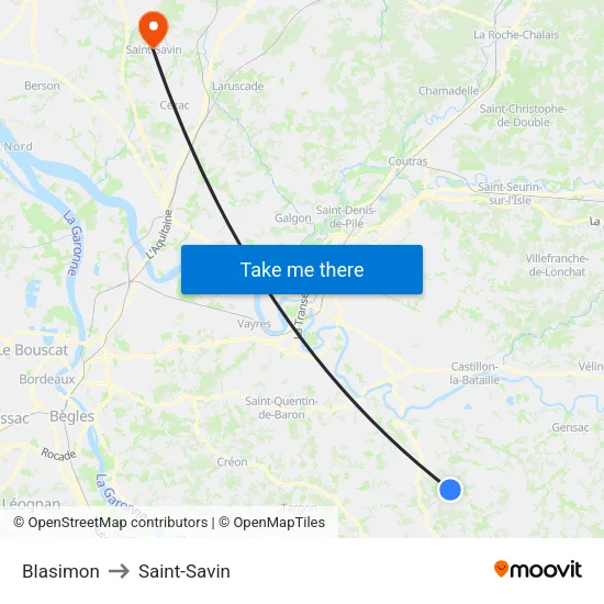 Blasimon to Saint-Savin map