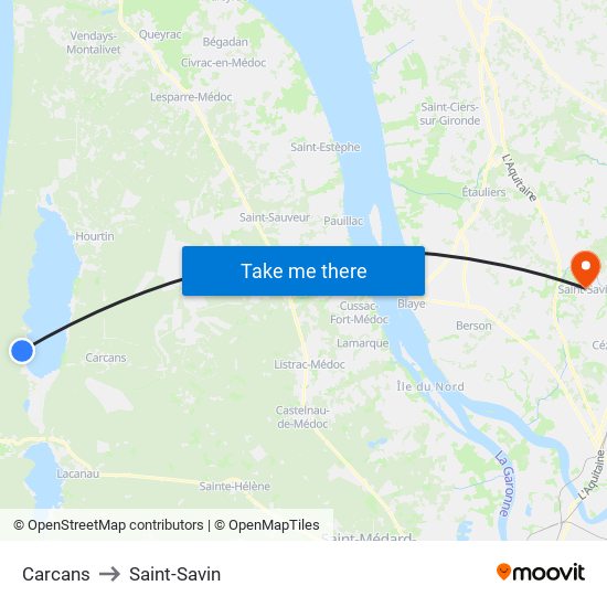 Carcans to Saint-Savin map