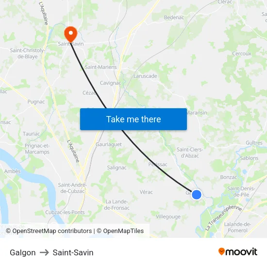 Galgon to Saint-Savin map