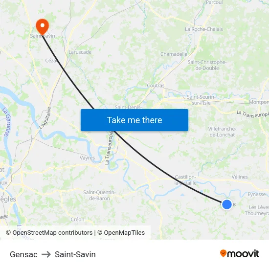 Gensac to Saint-Savin map