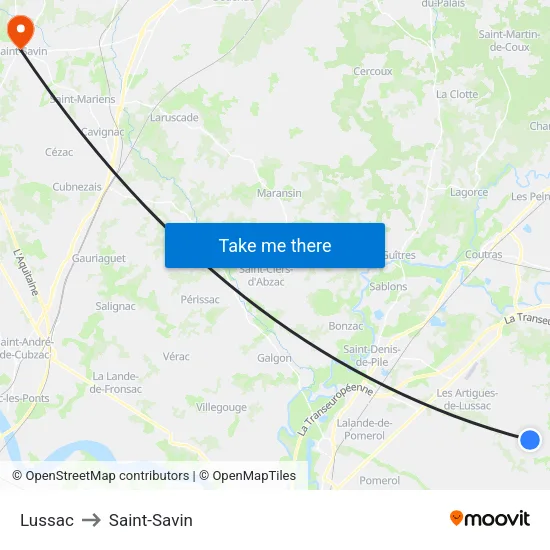 Lussac to Saint-Savin map